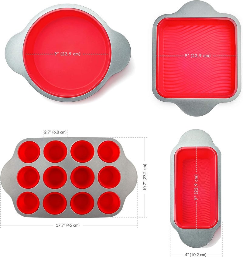 Boxiki Kitchen 13-Piece Non-Stick Silicone Bakeware Set with Cake Pan, Brownie Pan, Loaf Pan, Muffin Mold, Spatulas, Brush, and Measuring Spoons - Oven, Freezer and Dishwasher Safe - Image 5